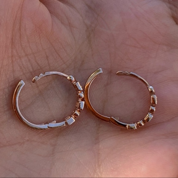 10K Rose Gold & Diamonds Double Click Earrings New - Picture 4 of 15